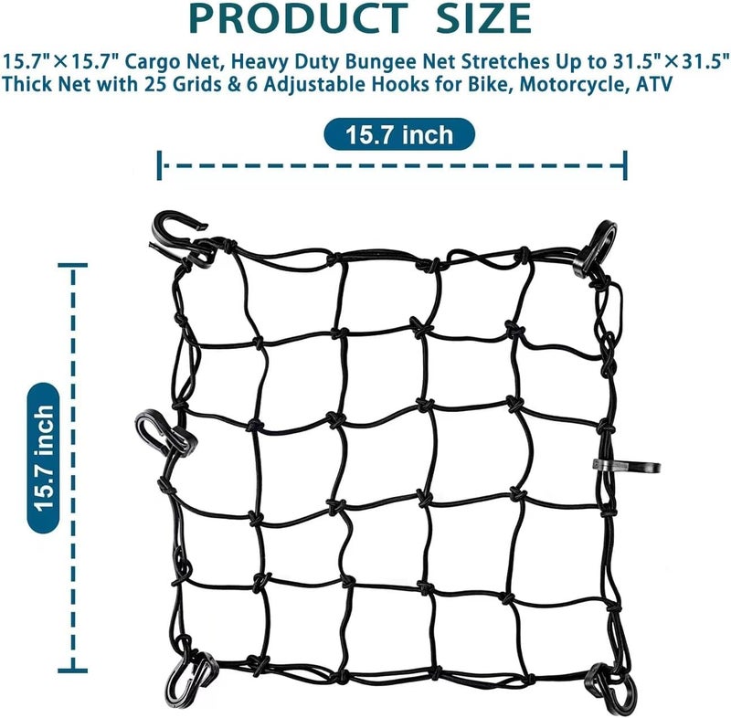 diatomiteco 2 Pack Bike Cargo Net for Bike Tote and Basket, Cargo Netting for Bike Storage, 15.7” x 15.7”, Expandable Bungee Net with 6 Hooks, Bicycle Accessories, Black Color - Image 3
